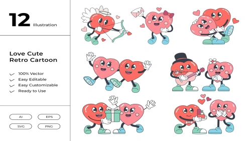 Cute Love Retro Cartoon in AI, EPS, PNG, SVG