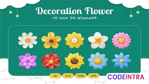 Decorative Flower 3D Icon SVG, PNG, AI & EPS