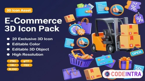 Ecommerce 3D Icon Set - PNG - BLEND - OBJ & More