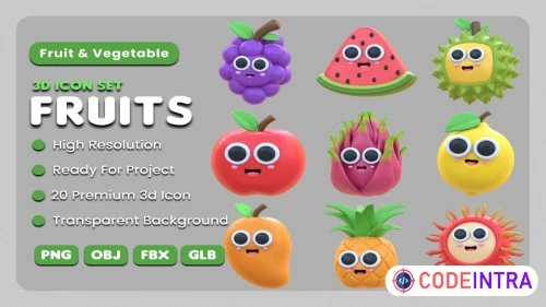 Fruits 3D Icon High Resolution PNG Pack of 20