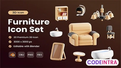 Furniture 3D Icon Pack PNG & Blender download