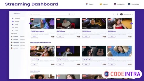 Game Live Streaming, Gaming Stream White Dashboard