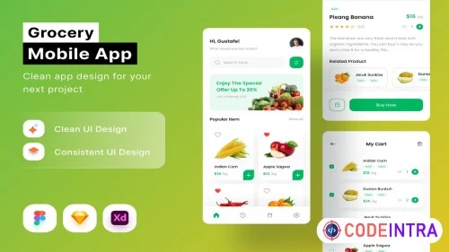 Grocery Mobile App Design in Figma, Skecth and XD