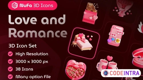 Love and Romance 3D Icon Set Premium Quality Editable