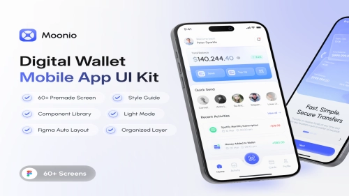 Moonio - Digital Wallet Mobile App UI Kit - Figma Resources