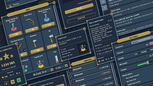 Pixel Art Full GUI / UI Kit + 151 icons! | 2D GUI
